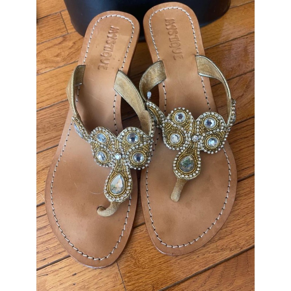 MYSTIQUE WHITE GOLD CHAIN SANDAL THONG SIZE 10